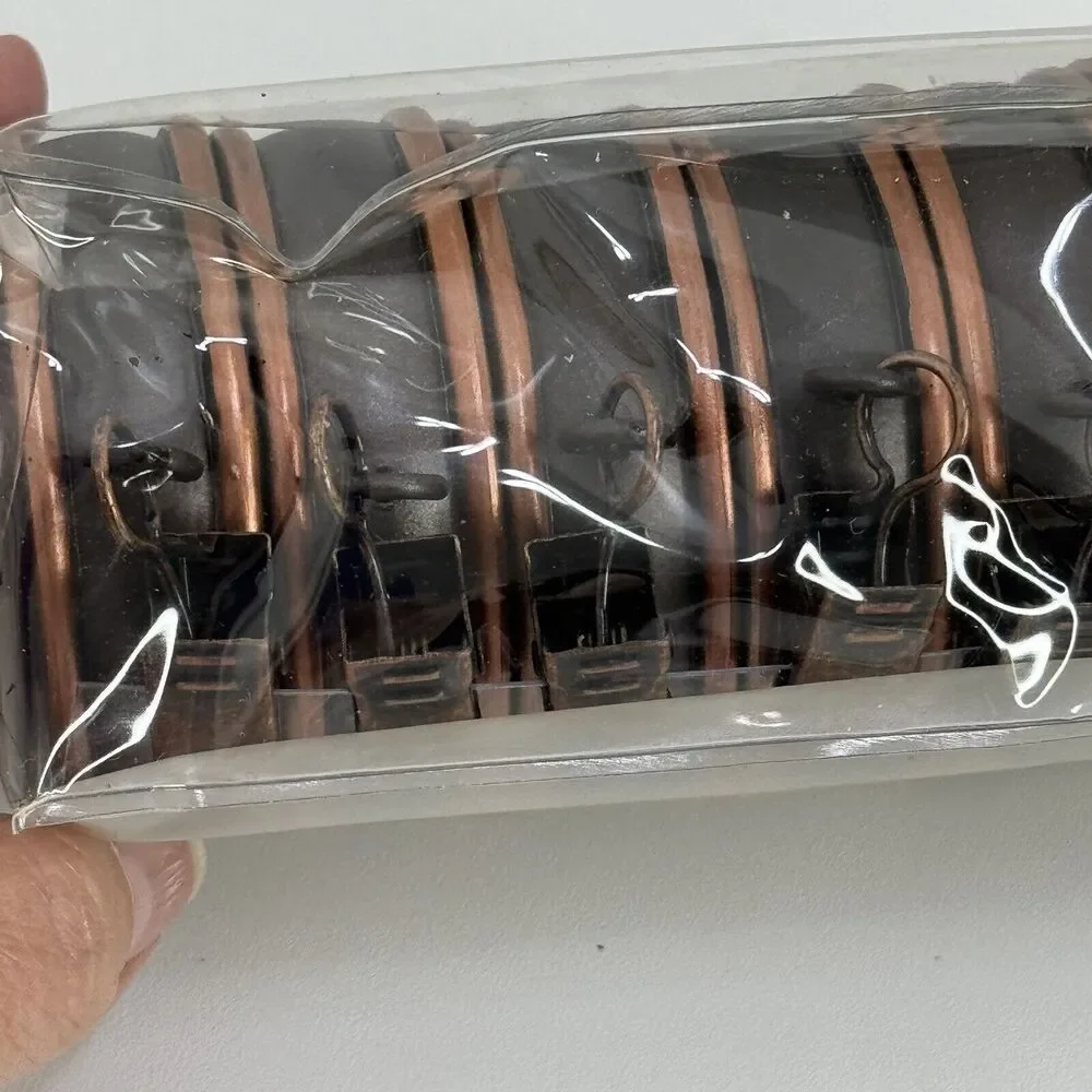 Clip-On Cafe Curtain Rings Rub Oiled Bronze Toned 1” Chunky Wood 7 Piece Levolor